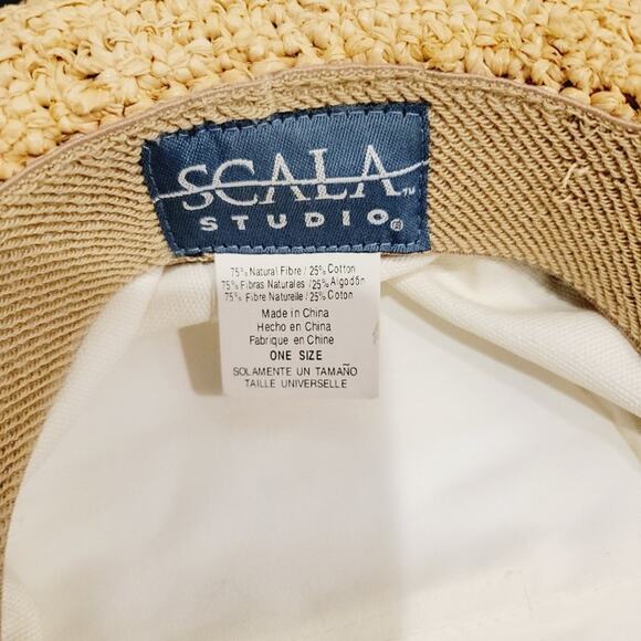 Scala Canvas & Straw Sun Hat Palm Tree Cream Tan One Size Beach Summer - Picture 6 of 10